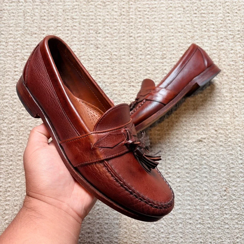 Allen‎ Edmonds Nashua Mens 8 D Brown Leather Tassel Loafers Made in USA